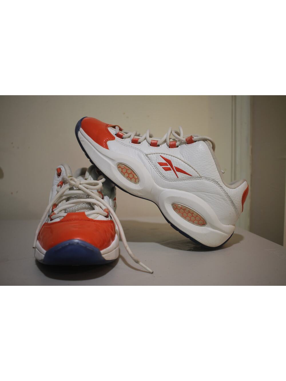 Reebok Question Low Allen Iverson White Orange Men's Size 11.5 Basketball Shoes